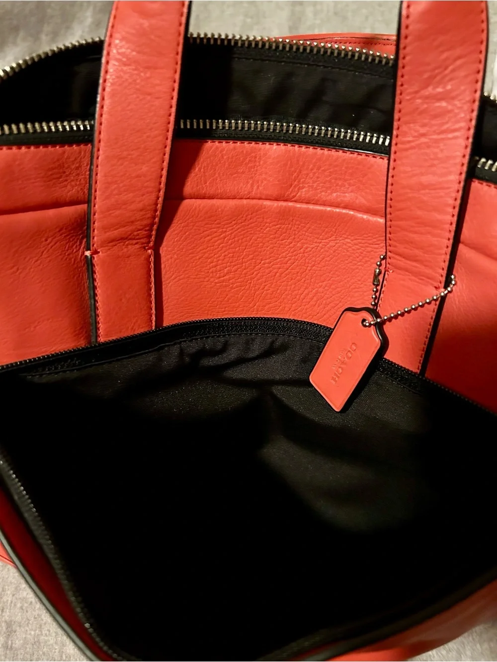 Coach Men or Women's Bold Salmon Leather Laptop Briefcase with Black Strap